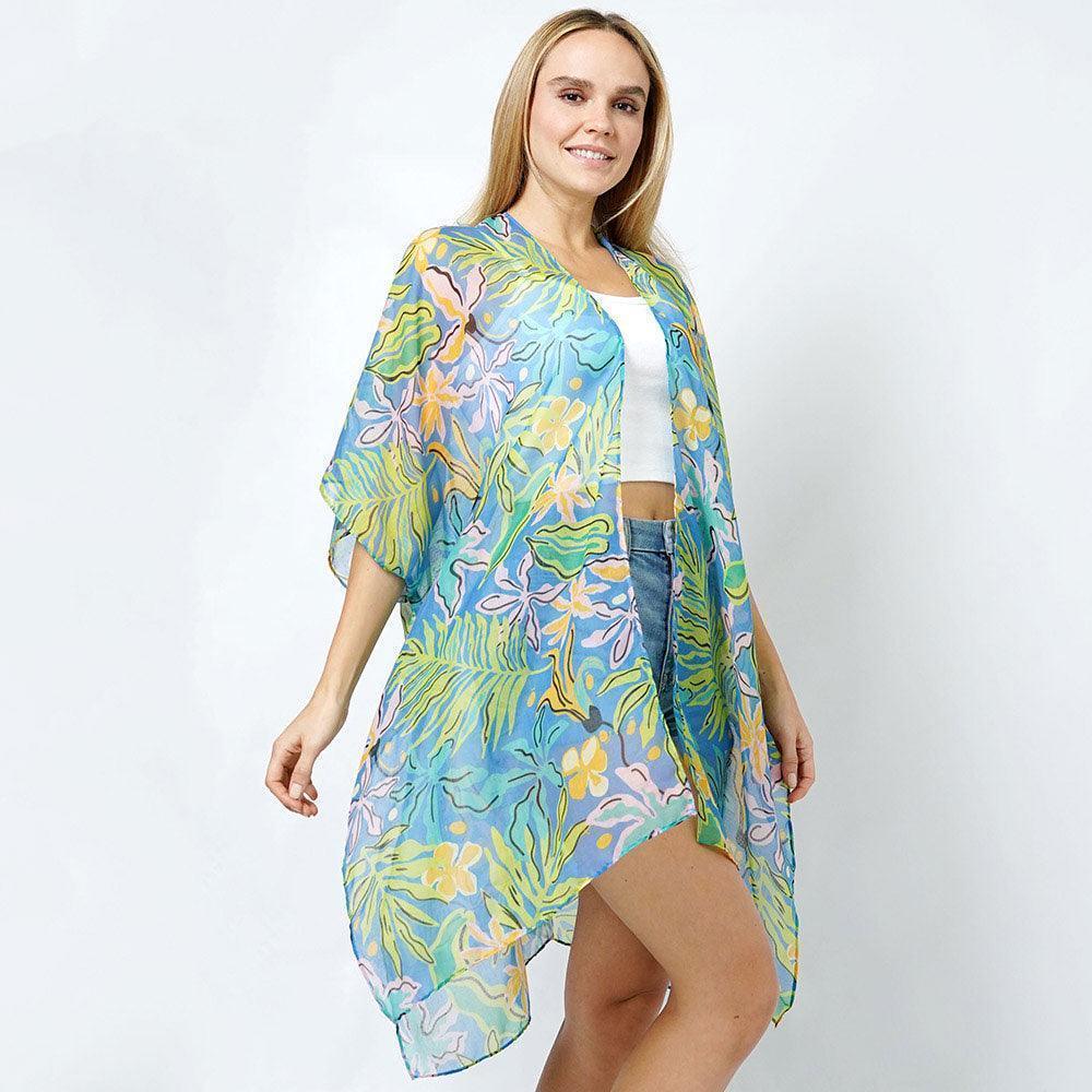 Blue Tropical Print Kimono Poncho - Jewelry Store by Erik Rayo