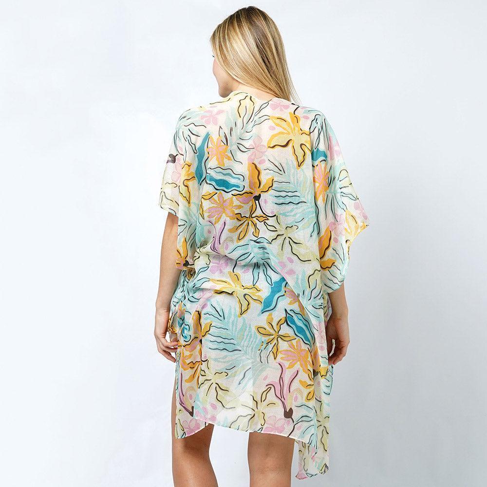 Ivory Tropical Print Kimono Poncho - Jewelry Store by Erik Rayo
