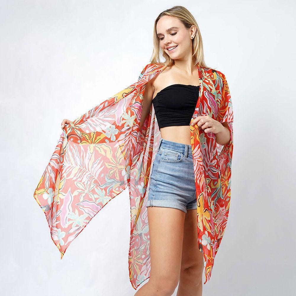 Red Tropical Print Kimono Poncho - Jewelry Store by Erik Rayo