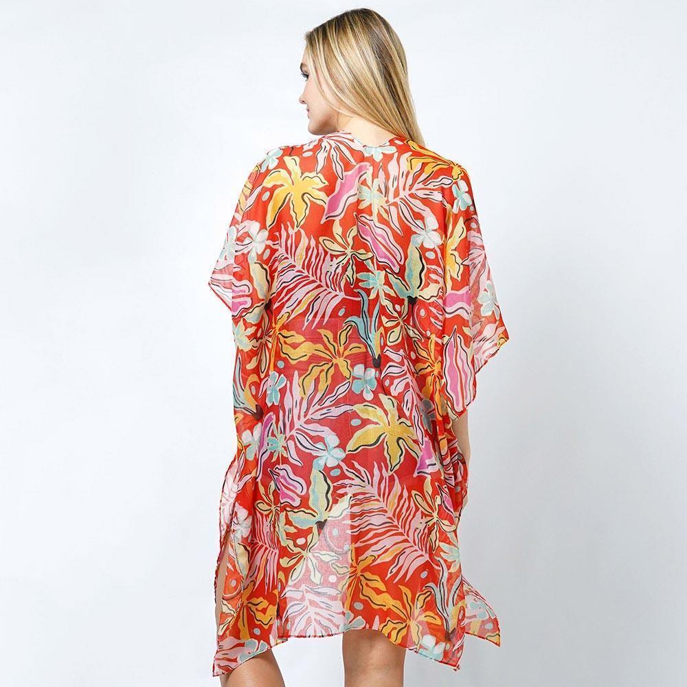 Red Tropical Print Kimono Poncho - Jewelry Store by Erik Rayo