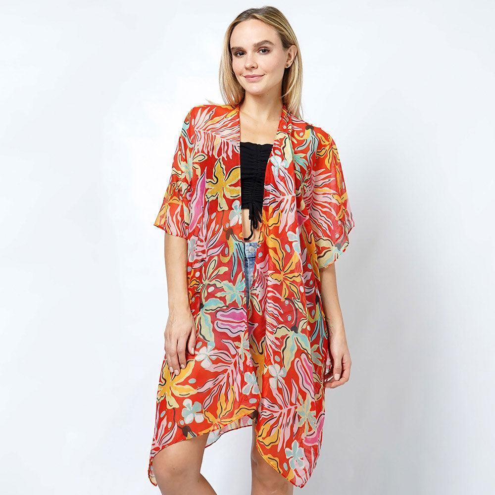 Red Tropical Print Kimono Poncho - Jewelry Store by Erik Rayo