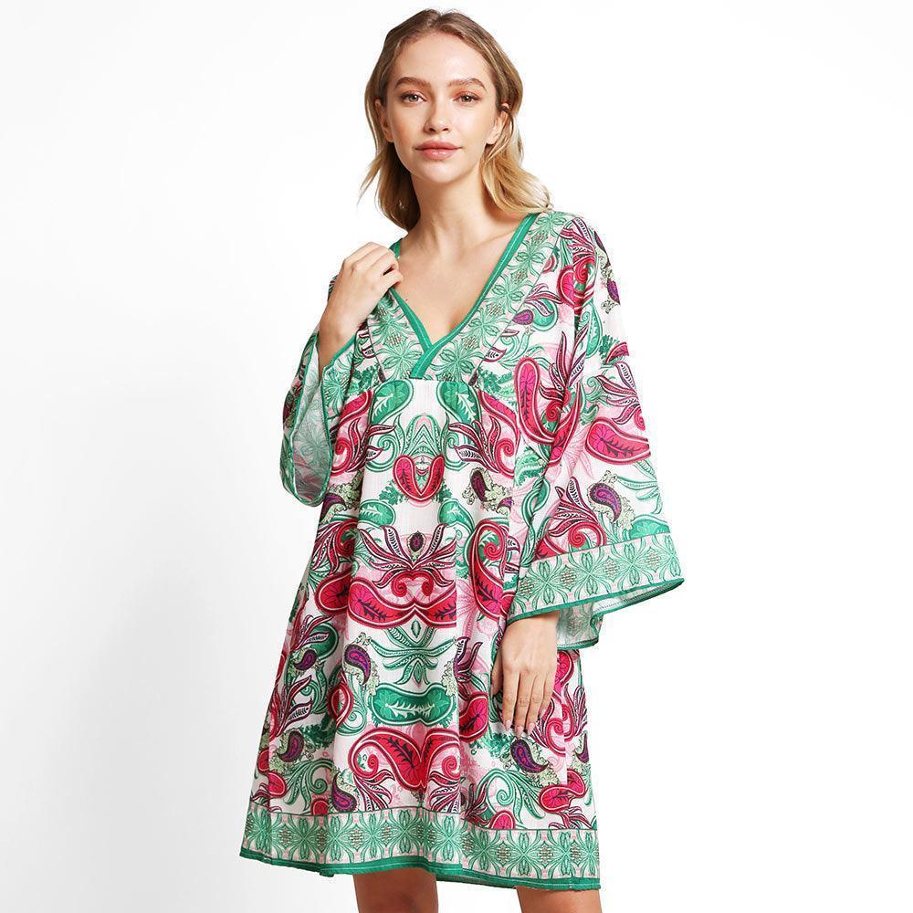Green Paisley Printed Cover Up Dress - Jewelry Store by Erik Rayo