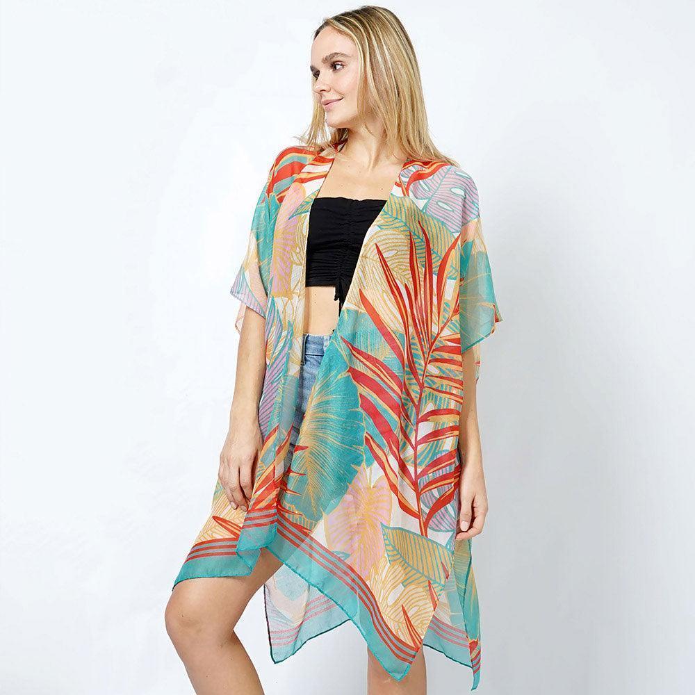 Turquoise Tropical Print Kimono Poncho - Jewelry Store by Erik Rayo