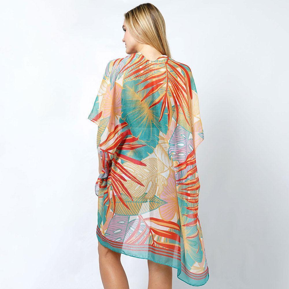 Turquoise Tropical Print Kimono Poncho - Jewelry Store by Erik Rayo