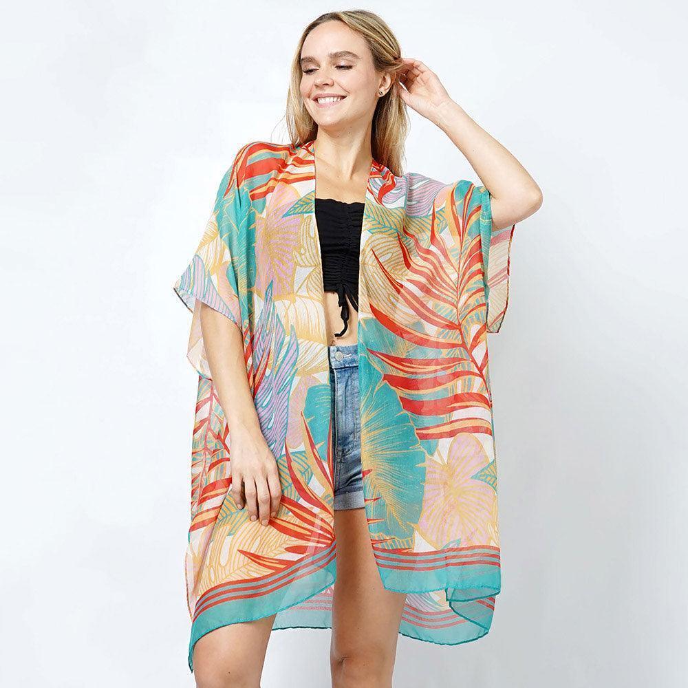 Turquoise Tropical Print Kimono Poncho - Jewelry Store by Erik Rayo