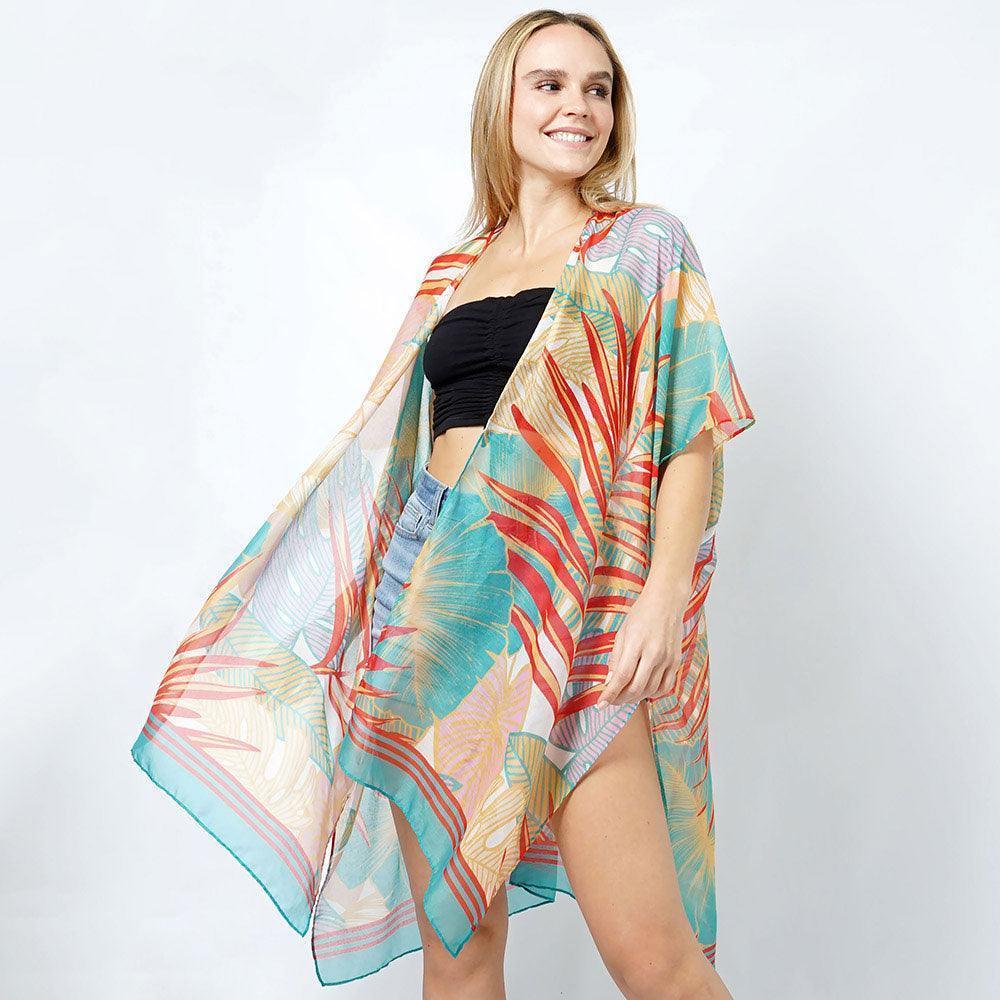 Turquoise Tropical Print Kimono Poncho - Jewelry Store by Erik Rayo