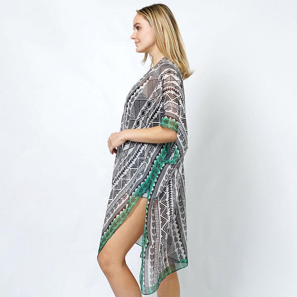 Black Ethnic Print Kimono Poncho - Jewelry Store by Erik Rayo