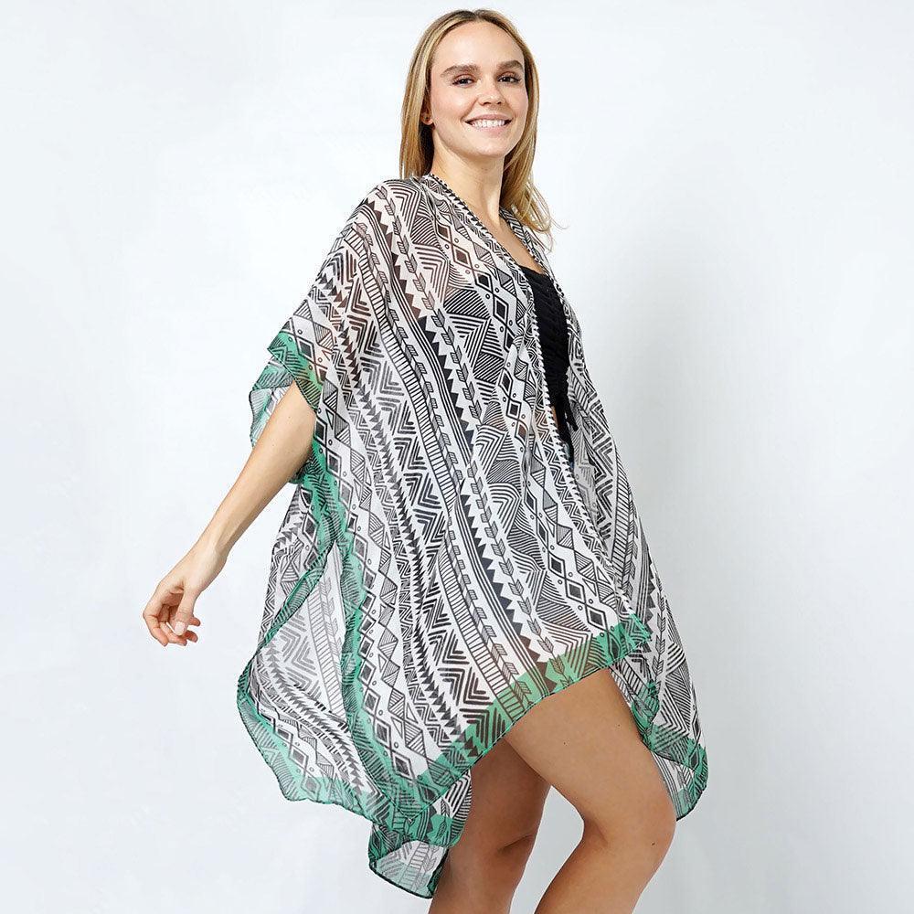 Black Ethnic Print Kimono Poncho - Jewelry Store by Erik Rayo