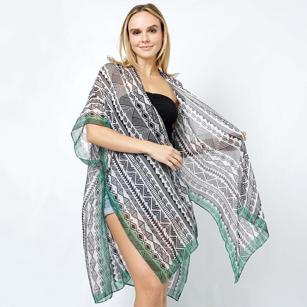 Black Ethnic Print Kimono Poncho - Jewelry Store by Erik Rayo