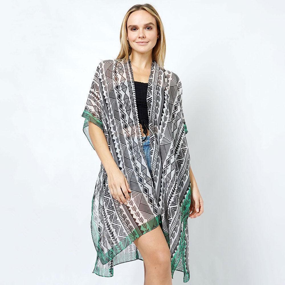 Black Ethnic Print Kimono Poncho - Jewelry Store by Erik Rayo