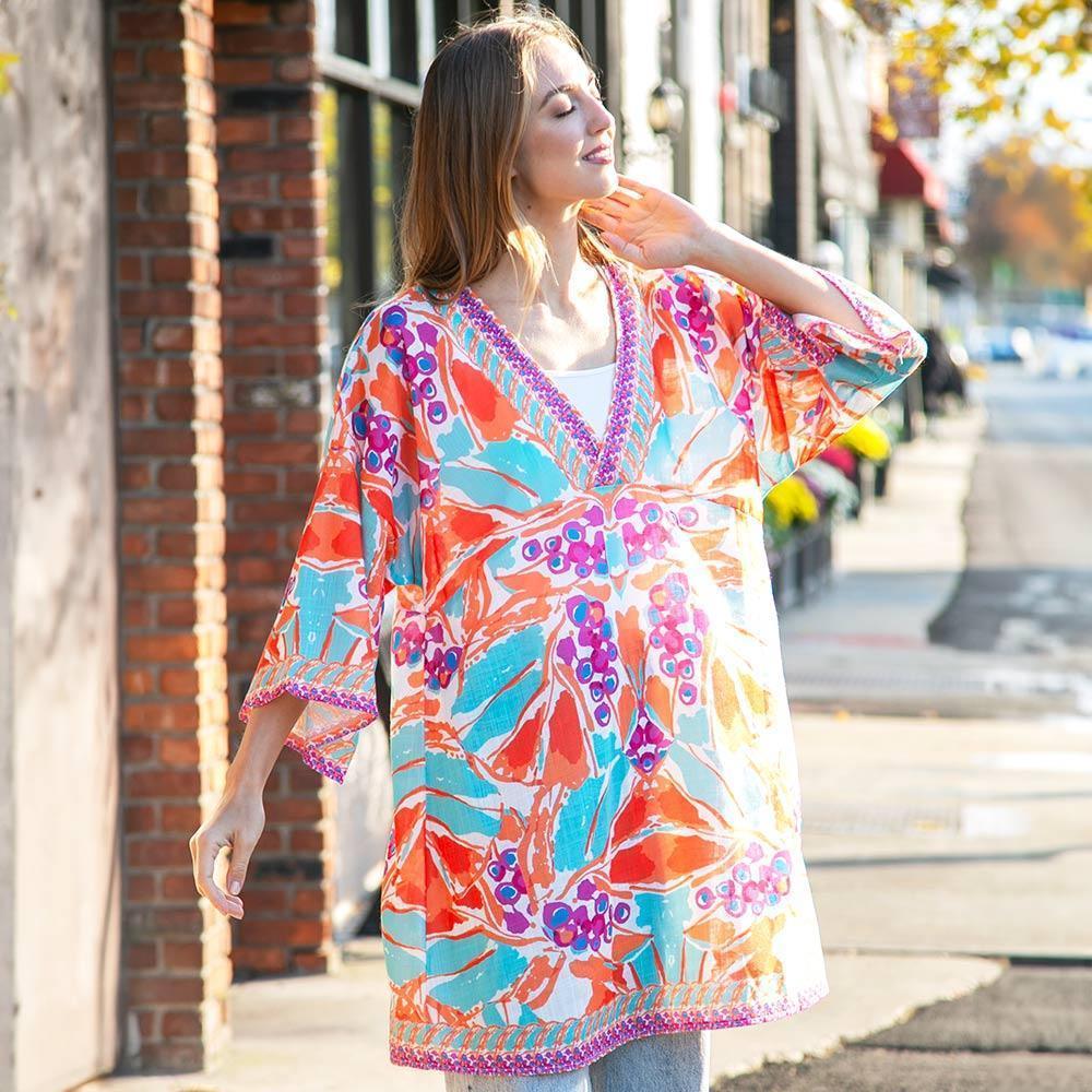 Orange Floral Printed Cover Up Dress - Jewelry Store by Erik Rayo