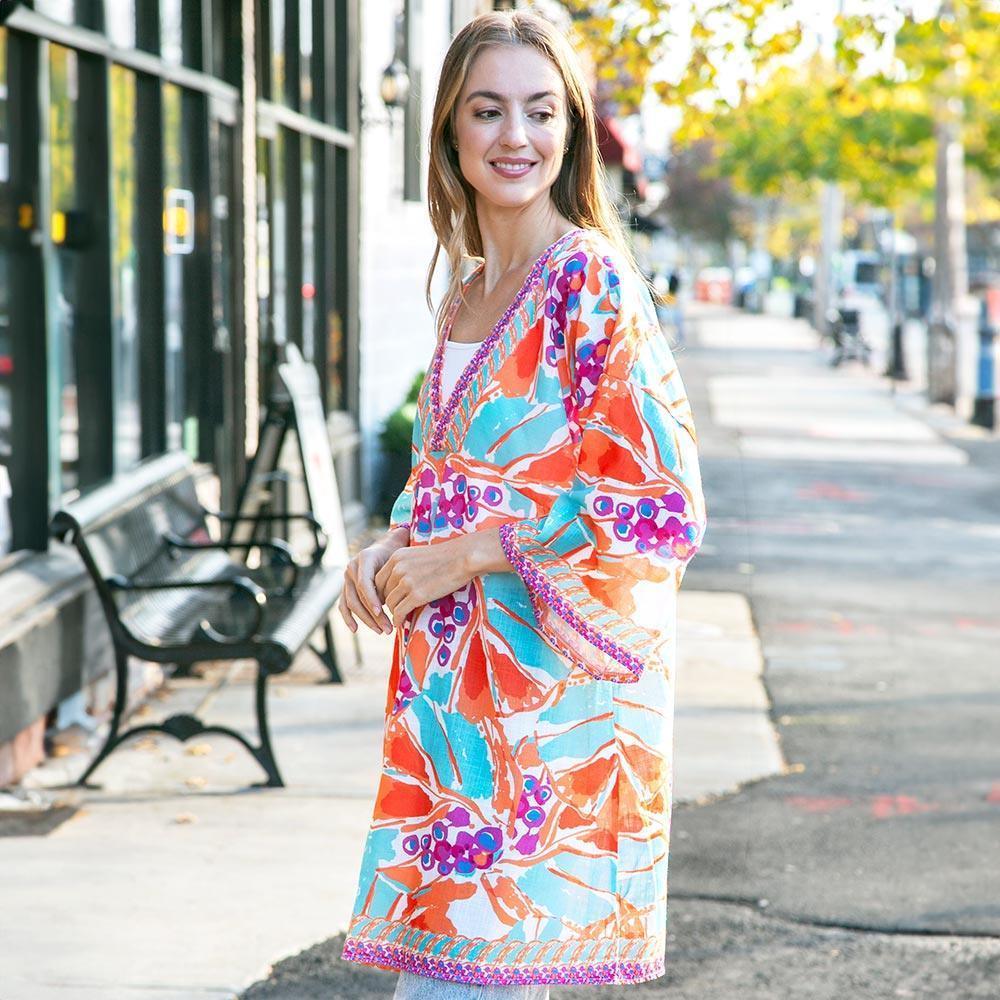 Orange Floral Printed Cover Up Dress - Jewelry Store by Erik Rayo