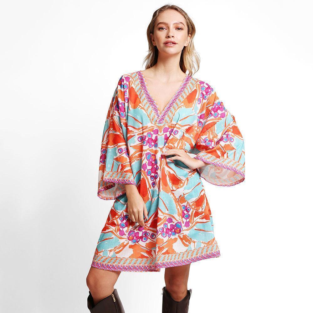 Orange Floral Printed Cover Up Dress - Jewelry Store by Erik Rayo