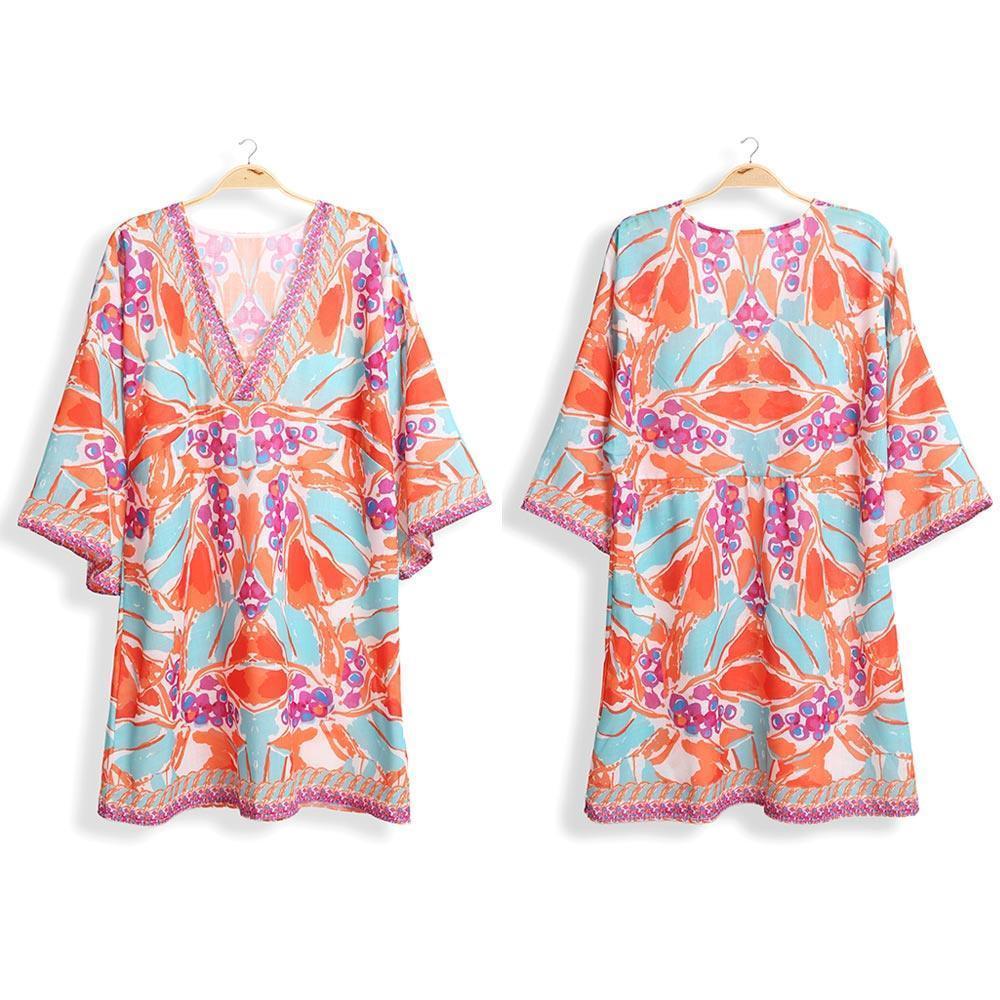 Orange Floral Printed Cover Up Dress - Jewelry Store by Erik Rayo