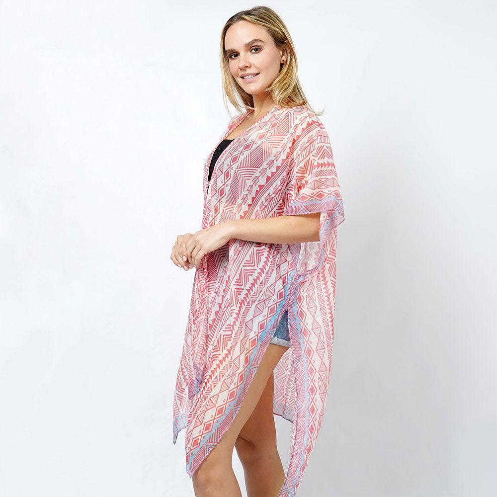 Pink Ethnic Print Kimono Poncho - Jewelry Store by Erik Rayo