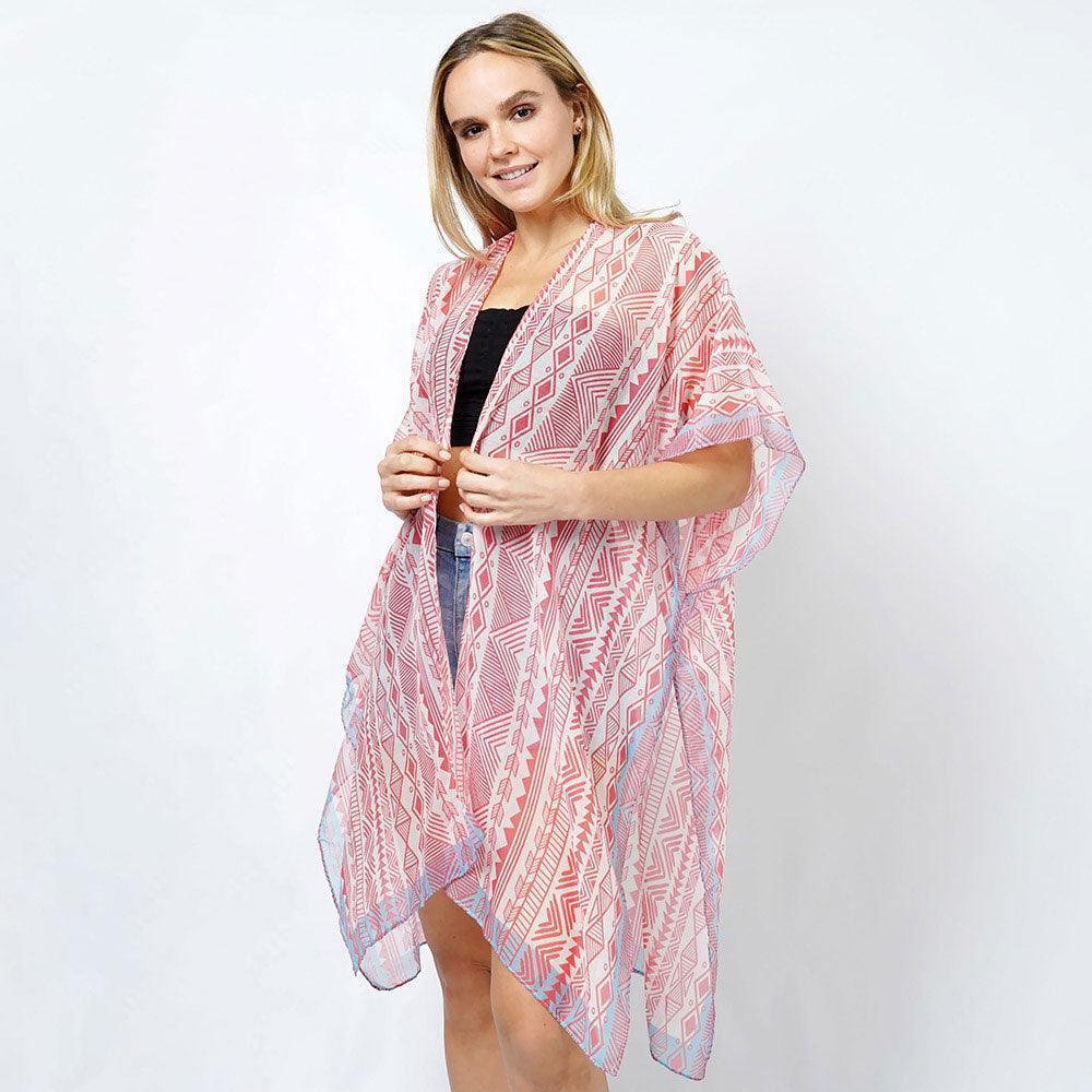 Pink Ethnic Print Kimono Poncho - Jewelry Store by Erik Rayo