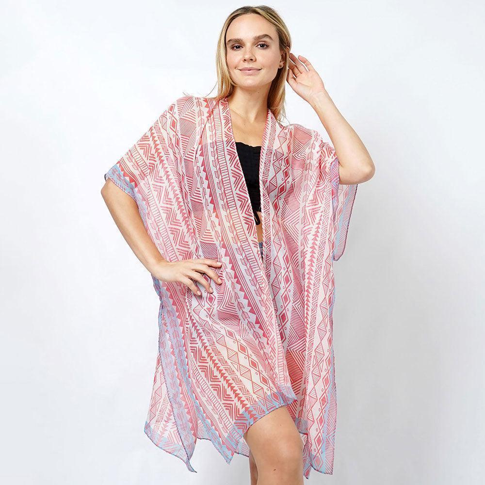Pink Ethnic Print Kimono Poncho - Jewelry Store by Erik Rayo