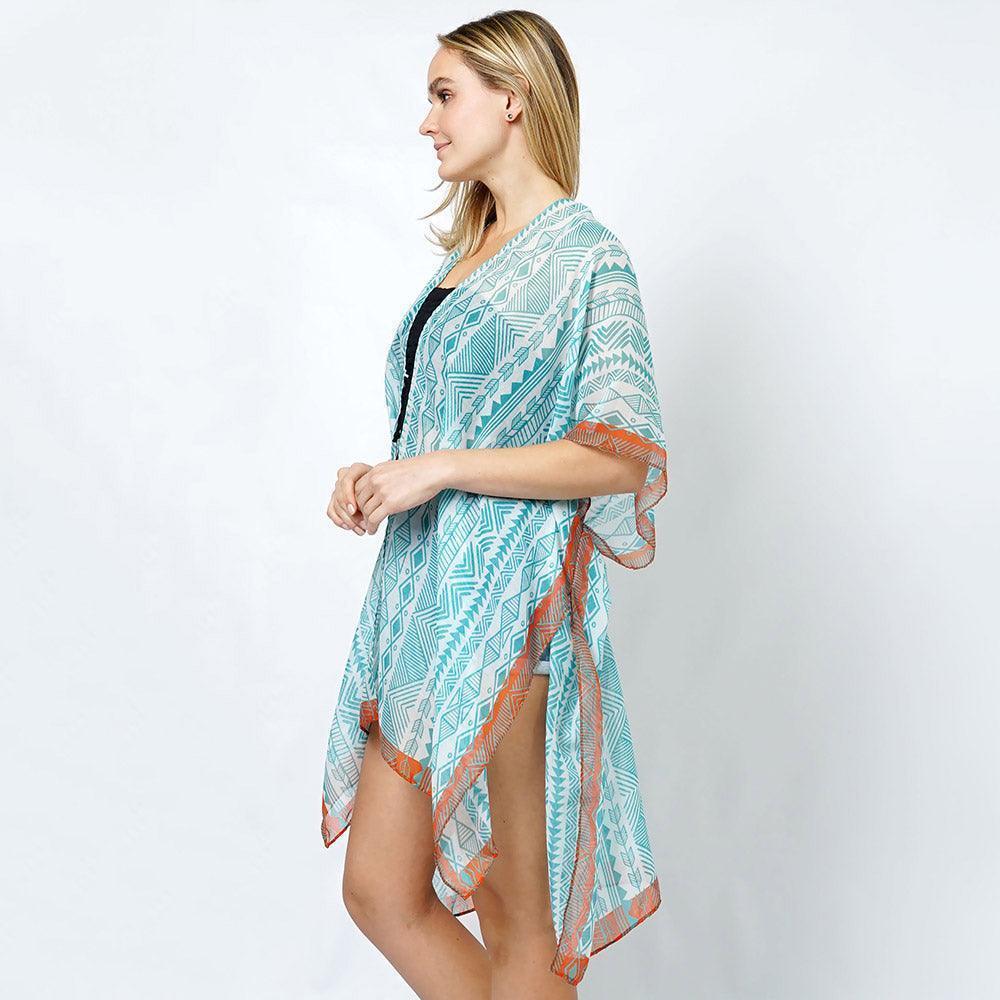 Turquoise Ethnic Print Kimono Poncho - Jewelry Store by Erik Rayo