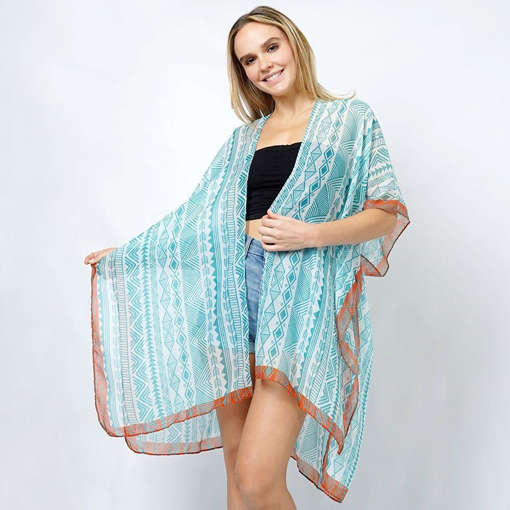 Turquoise Ethnic Print Kimono Poncho - Jewelry Store by Erik Rayo