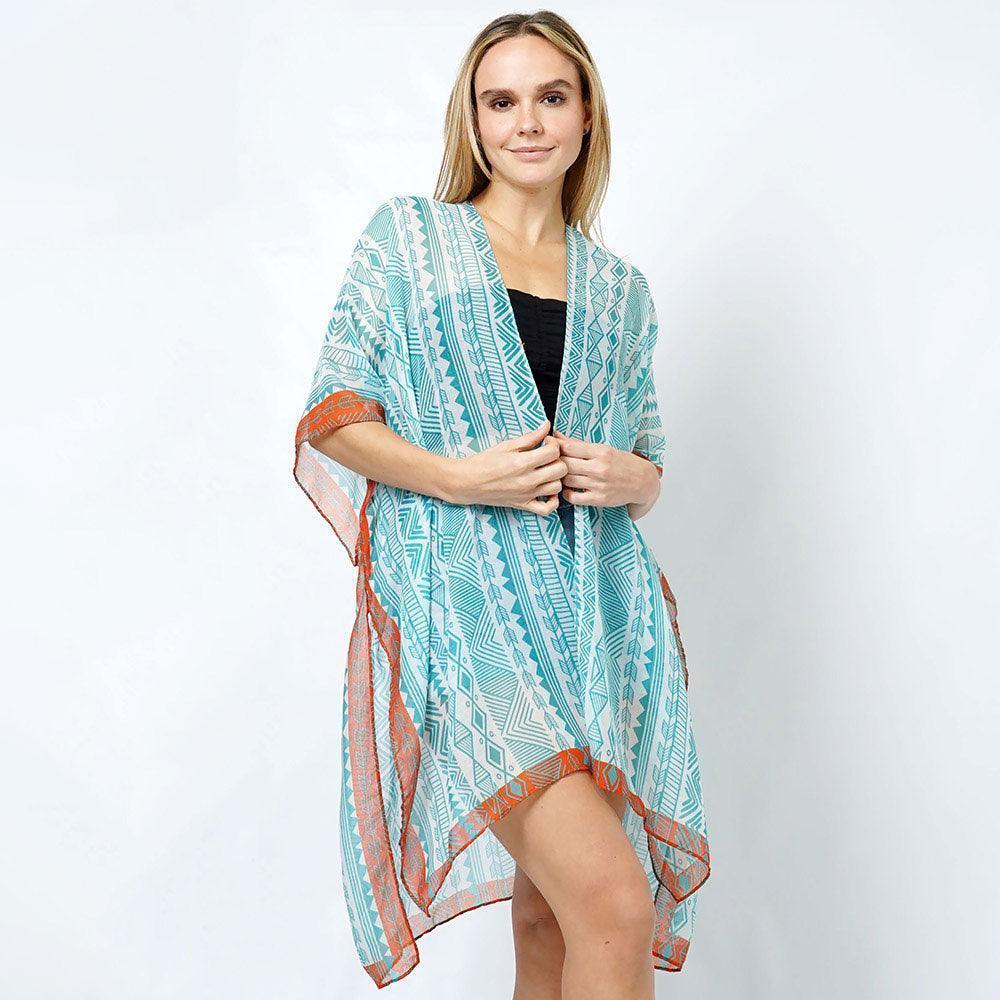 Turquoise Ethnic Print Kimono Poncho - Jewelry Store by Erik Rayo