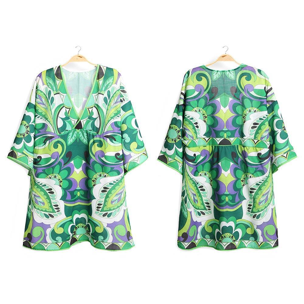 Green Mixed Printed Cover Up Dress - Jewelry Store by Erik Rayo