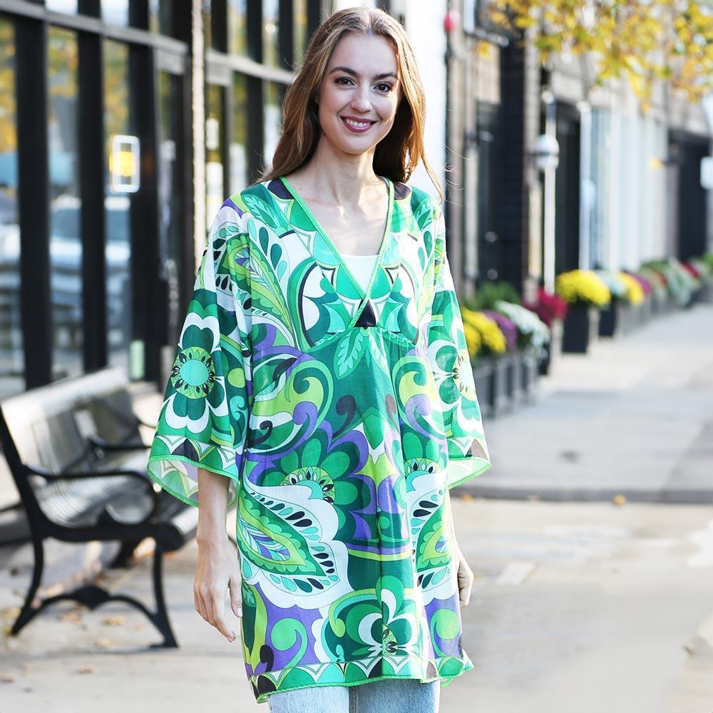 Green Mixed Printed Cover Up Dress - Jewelry Store by Erik Rayo