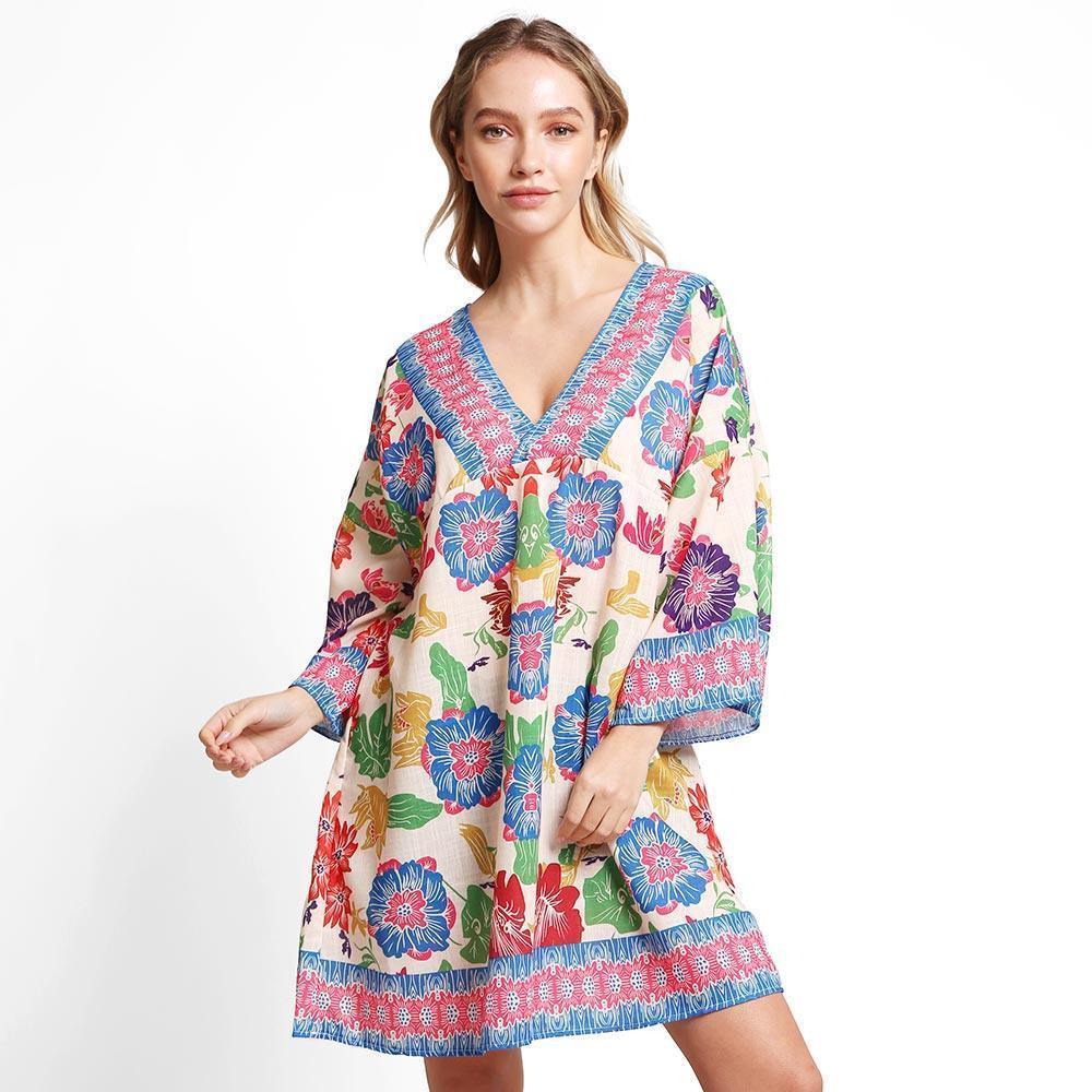 Blue Floral Print Cover Up Dress - Jewelry Store by Erik Rayo