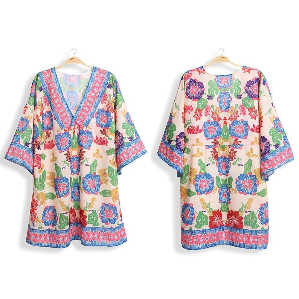 Blue Floral Print Cover Up Dress - Jewelry Store by Erik Rayo