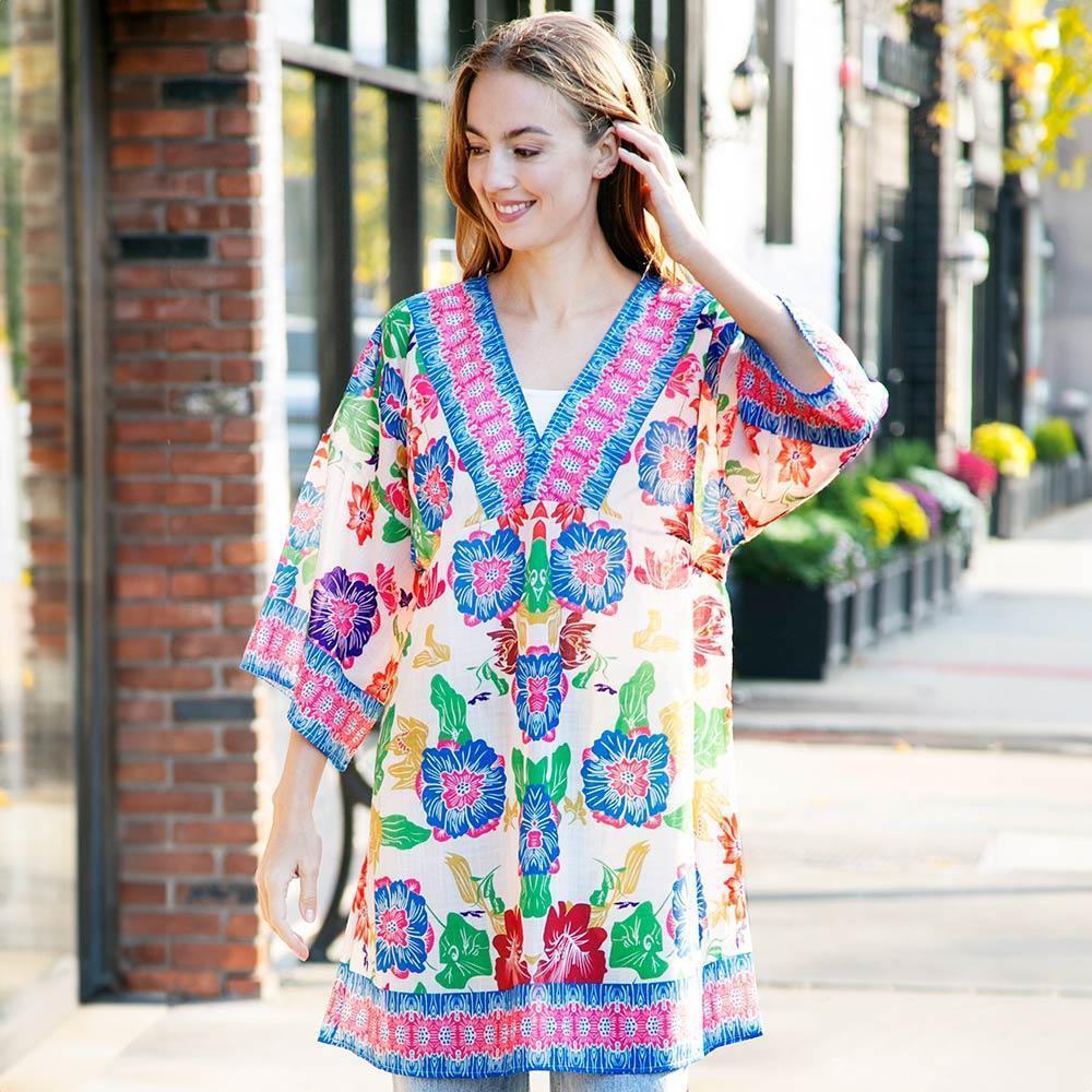 Blue Floral Print Cover Up Dress - Jewelry Store by Erik Rayo