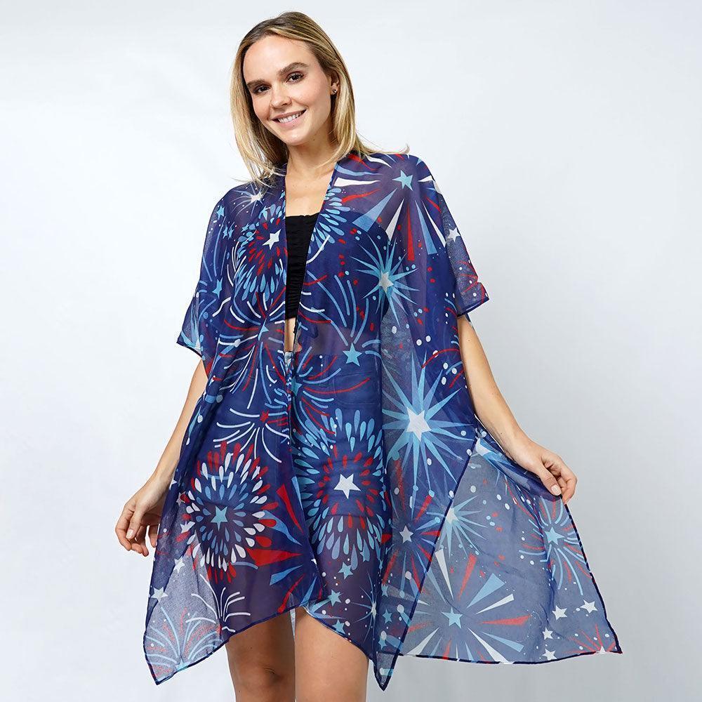 Americana Firework Print Kimono Poncho - Jewelry Store by Erik Rayo
