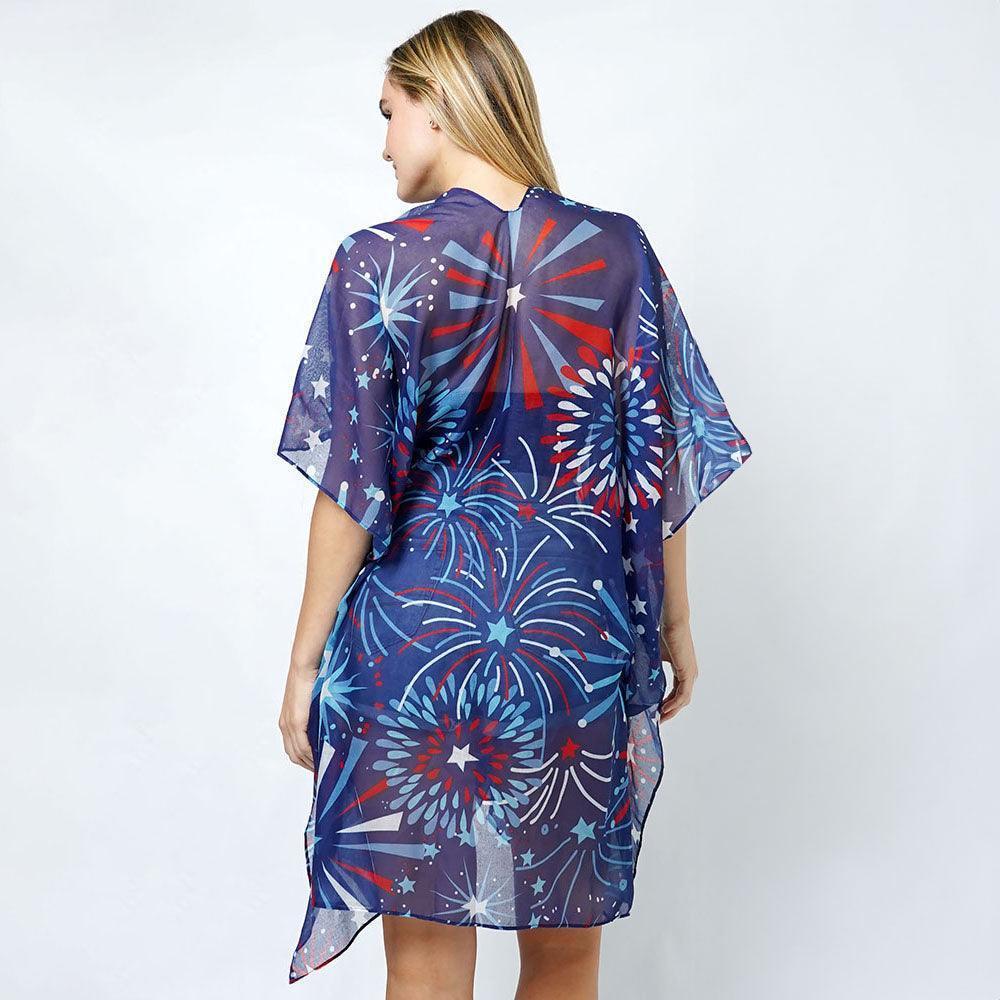 Americana Firework Print Kimono Poncho - Jewelry Store by Erik Rayo