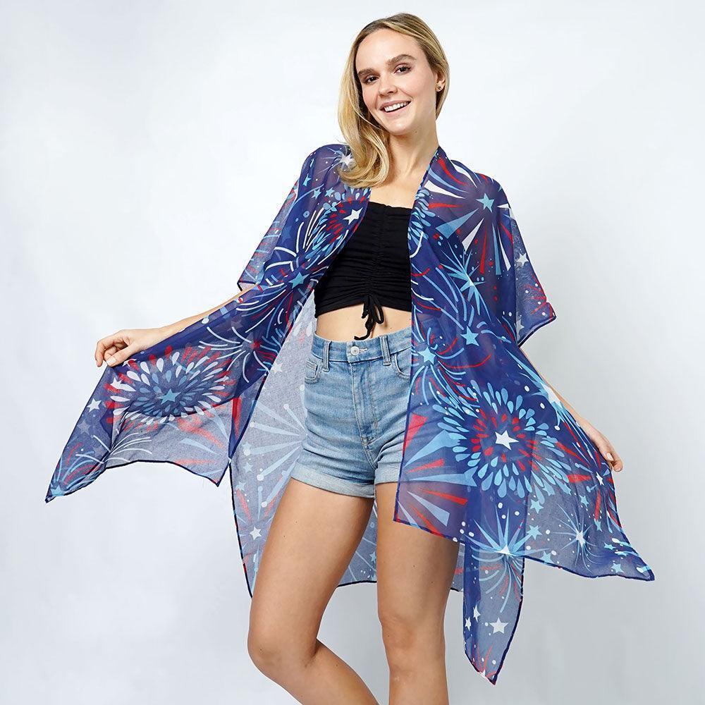Americana Firework Print Kimono Poncho - Jewelry Store by Erik Rayo