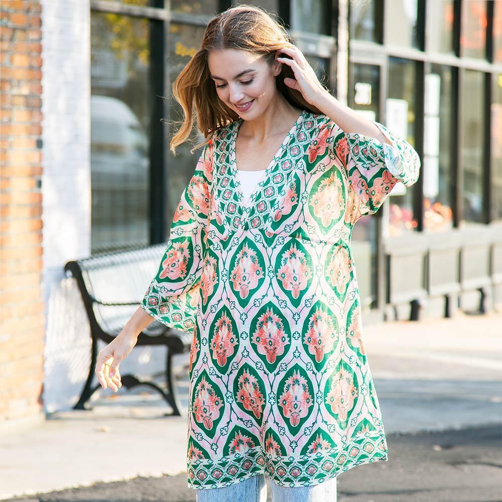 Green Abstract Printed Cover Up Dress - Jewelry Store by Erik Rayo