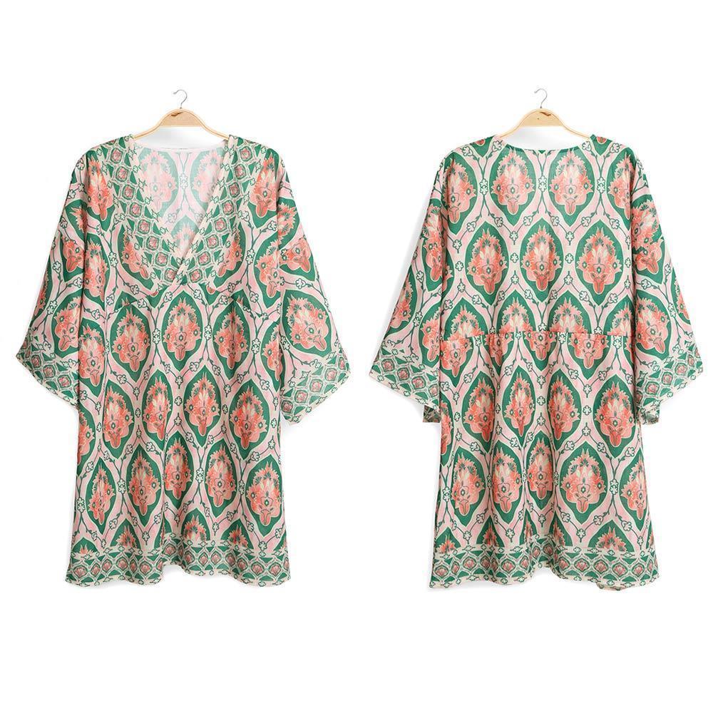 Green Abstract Printed Cover Up Dress - Jewelry Store by Erik Rayo
