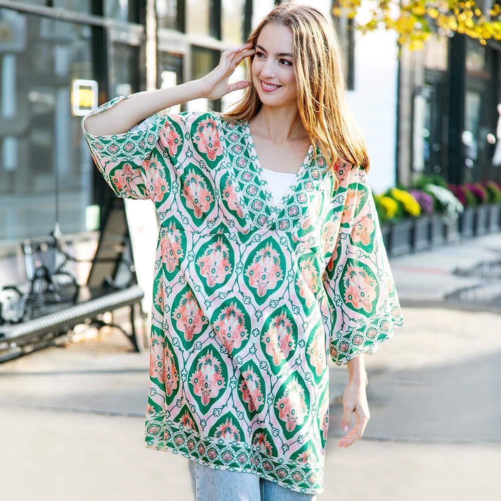 Green Abstract Printed Cover Up Dress - Jewelry Store by Erik Rayo