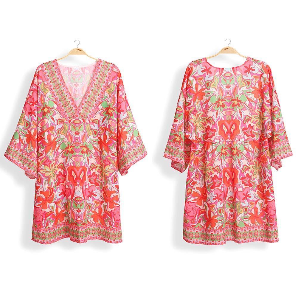 Orange Floral Printed Cover Up Dress - Jewelry Store by Erik Rayo