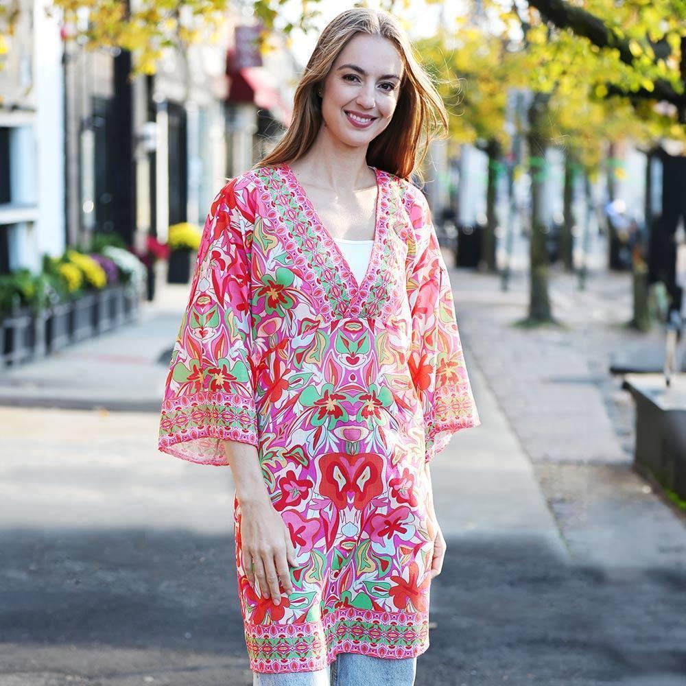 Orange Floral Printed Cover Up Dress - Jewelry Store by Erik Rayo