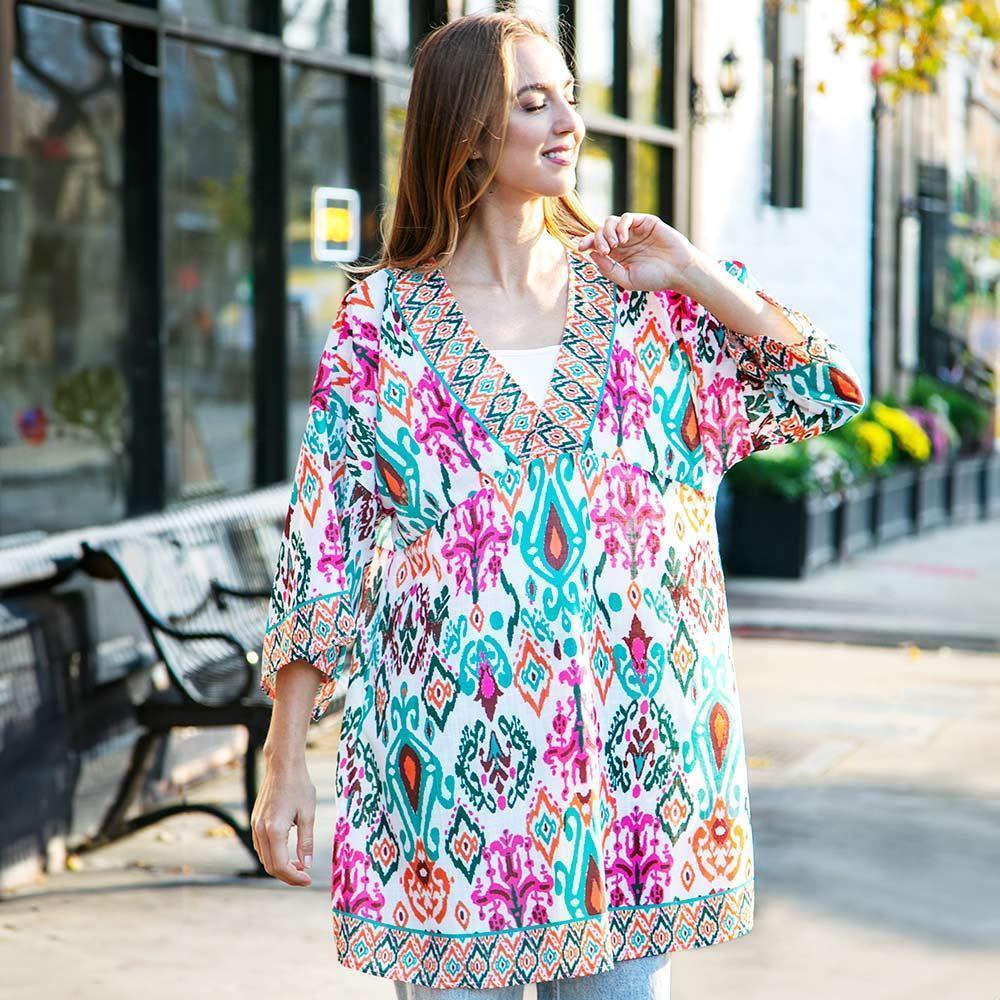 Green Abstract Printed Cover Up Dress - Jewelry Store by Erik Rayo