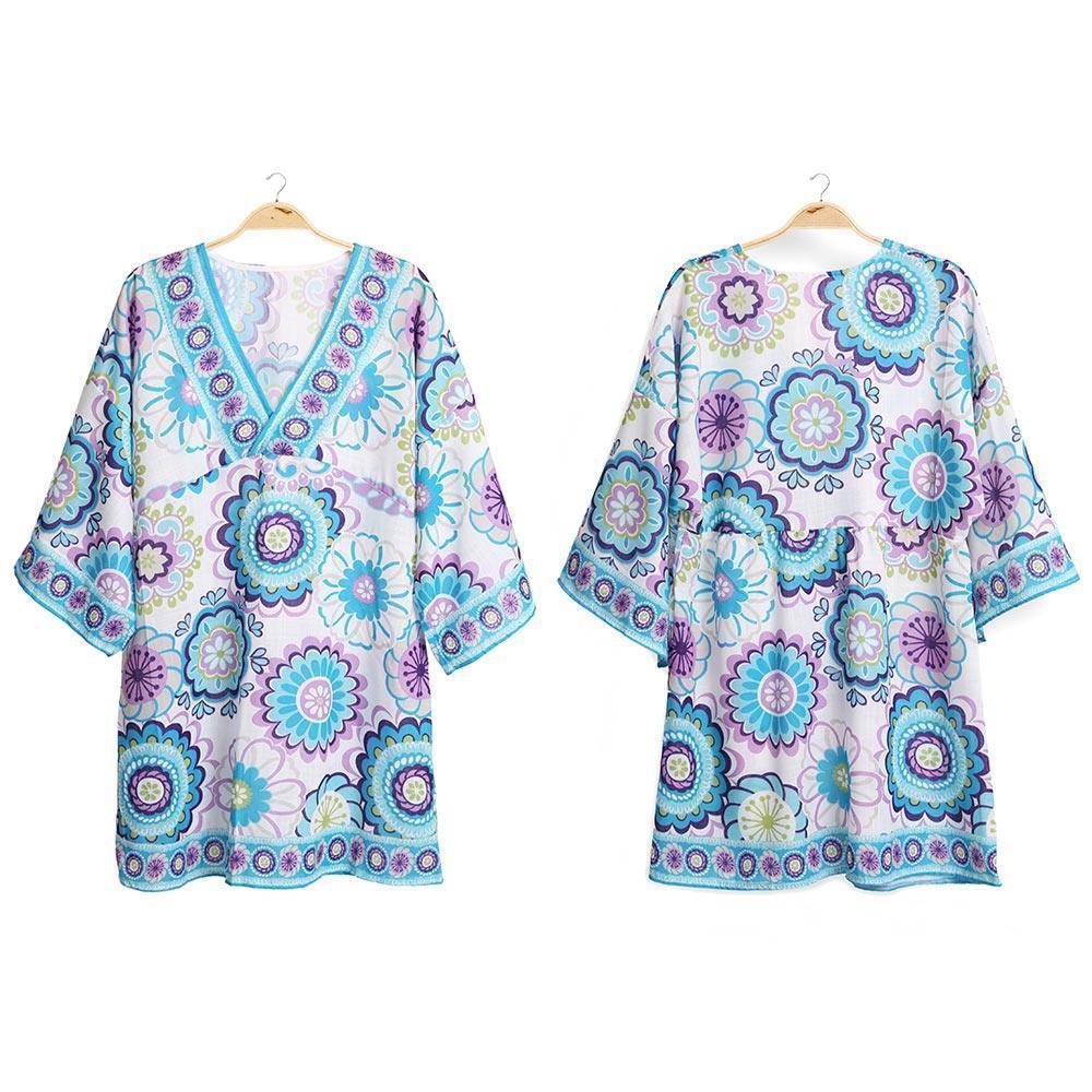 Blue Floral Printed Cover Up Dress - Jewelry Store by Erik Rayo