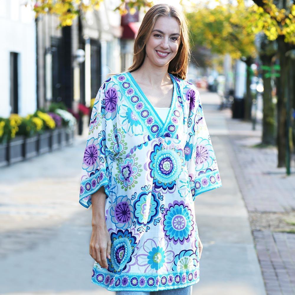 Blue Floral Printed Cover Up Dress - Jewelry Store by Erik Rayo