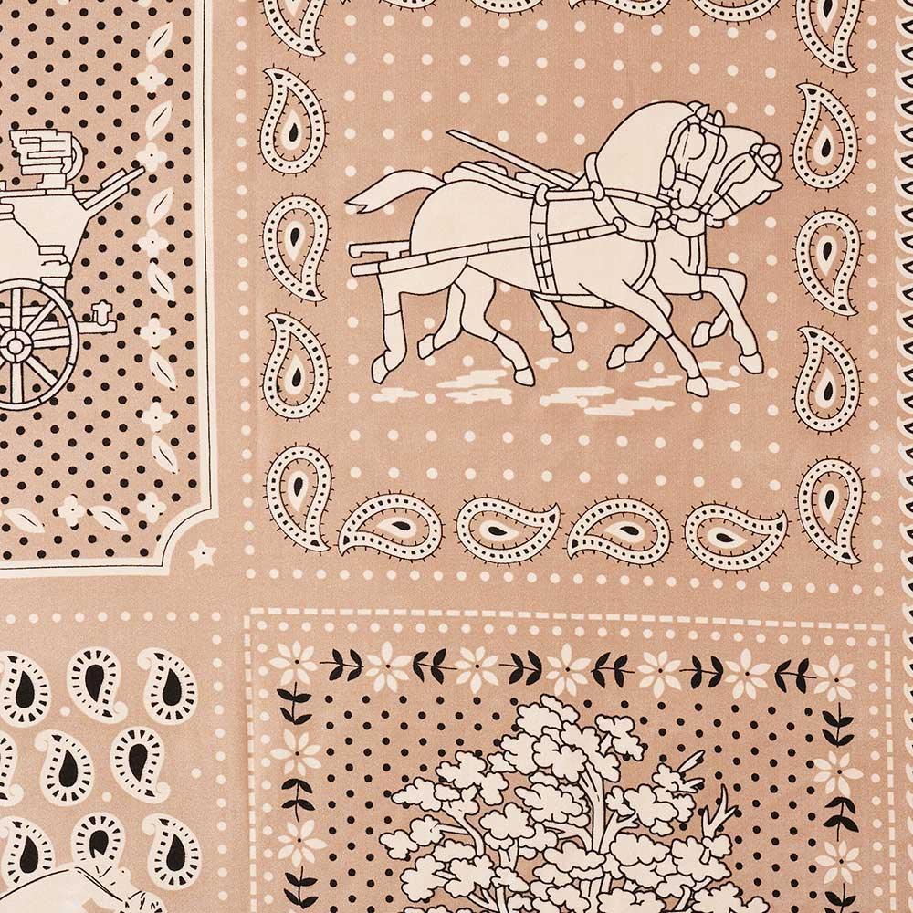 Beige Horse Rider Coach Square Paisley Pattern Scarf - Jewelry Store by Erik Rayo