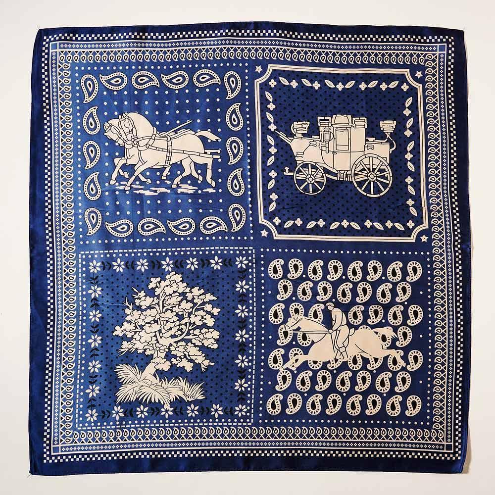 Navy Horse Rider Coach Square Paisley Pattern Scarf - Jewelry Store by Erik Rayo