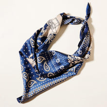 Load image into Gallery viewer, Navy Horse Rider Coach Square Paisley Pattern Scarf
