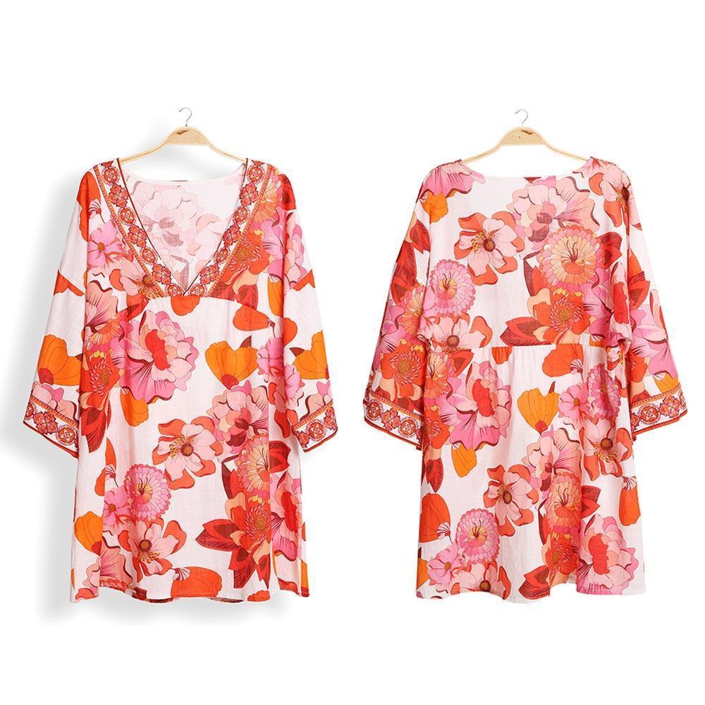 Orange Floral Printed Cover Up Dress - Jewelry Store by Erik Rayo