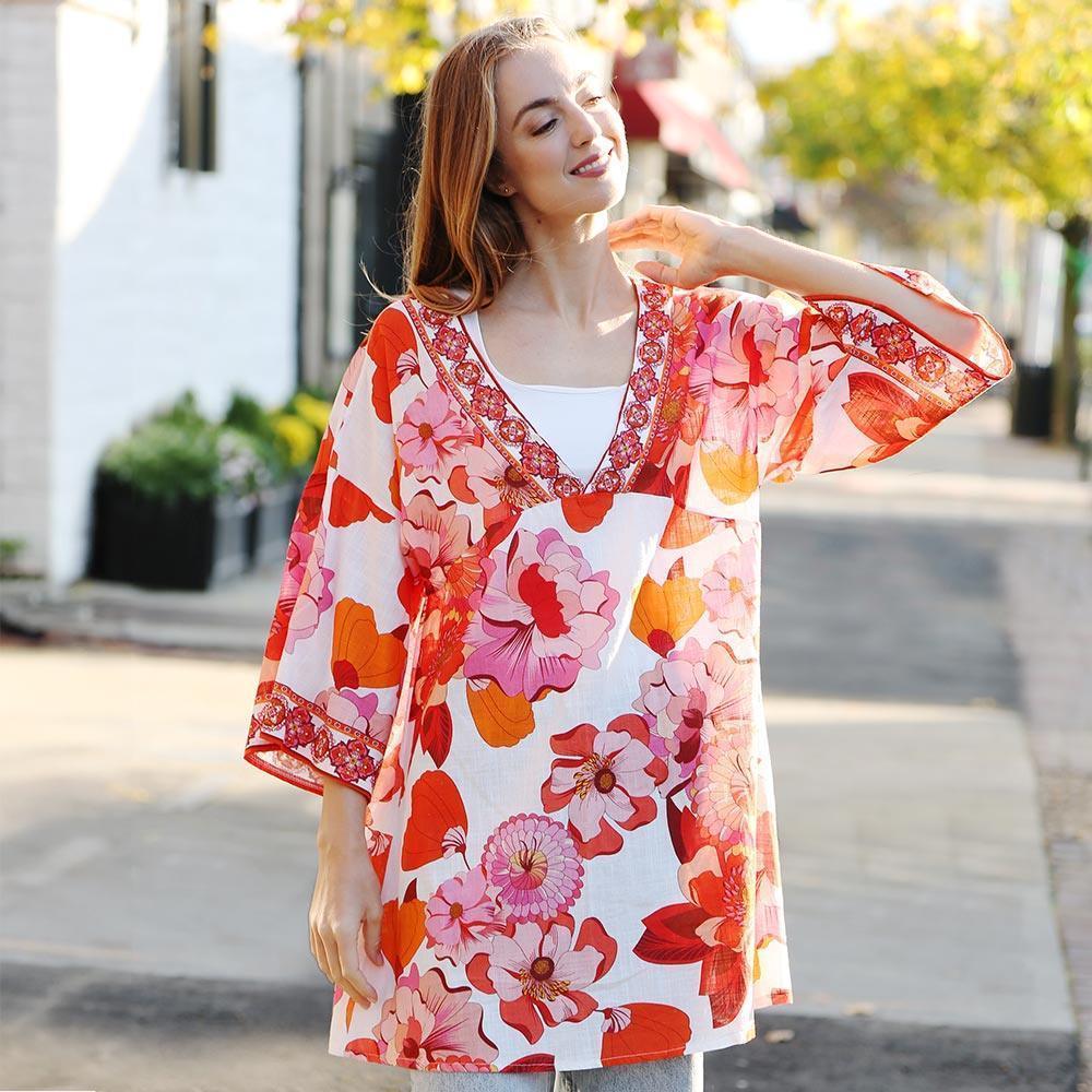 Orange Floral Printed Cover Up Dress - Jewelry Store by Erik Rayo