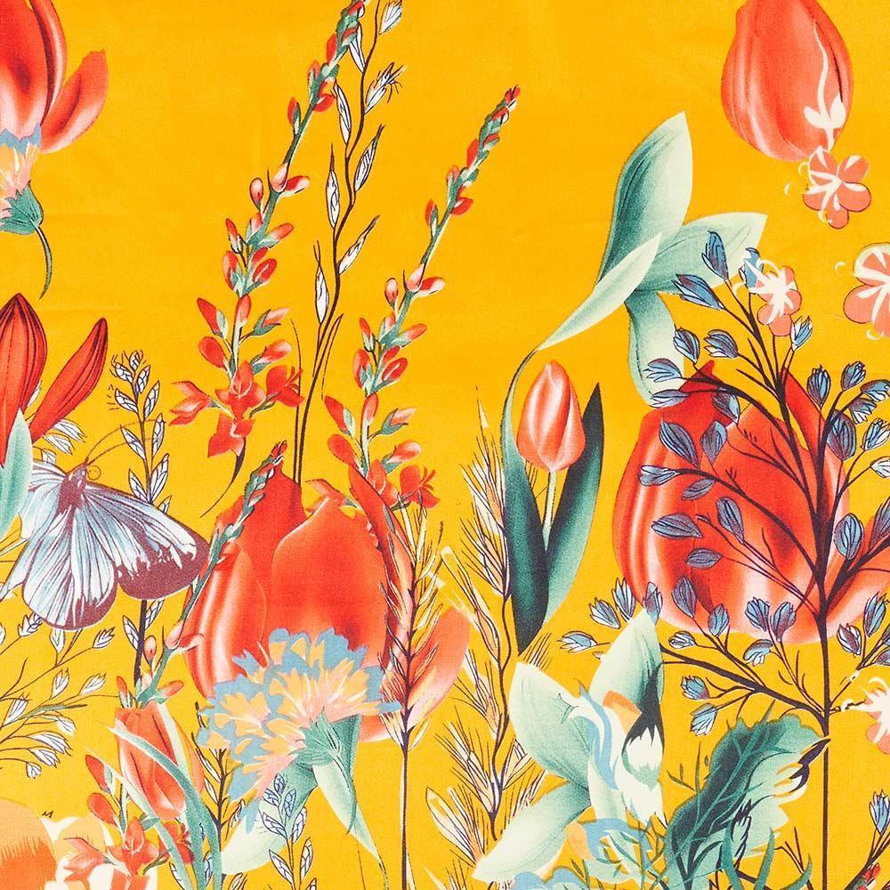 Mustard Botanical Flower Butterfly Printed Scarf - Jewelry Store by Erik Rayo
