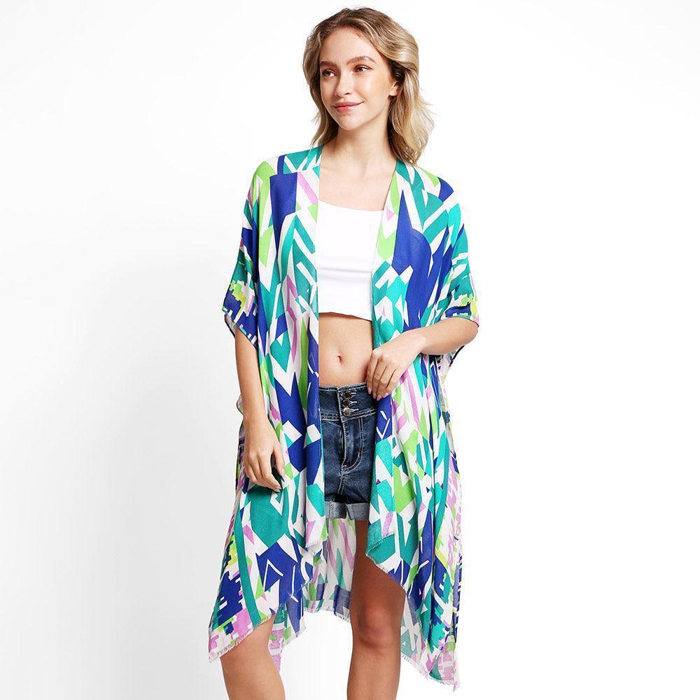 Green Abstract Cover Up Kimono Poncho - Jewelry Store by Erik Rayo