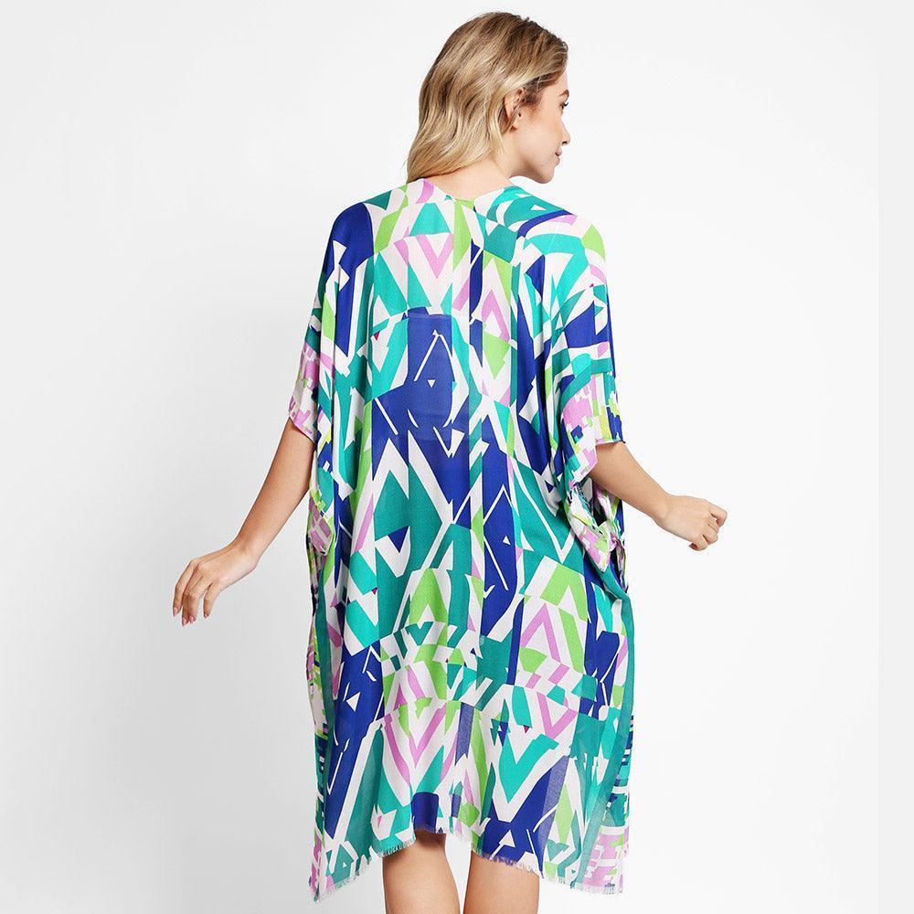 Green Abstract Cover Up Kimono Poncho - Jewelry Store by Erik Rayo