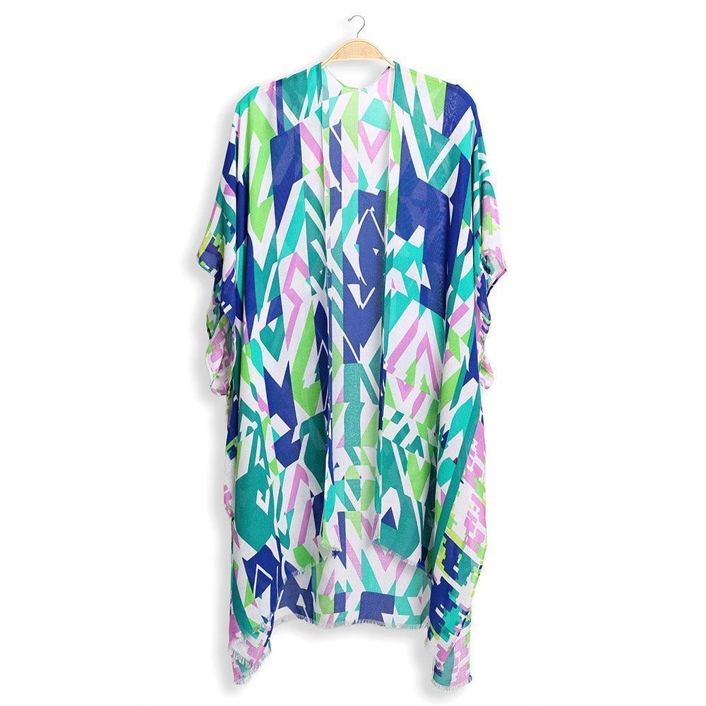 Green Abstract Cover Up Kimono Poncho - Jewelry Store by Erik Rayo