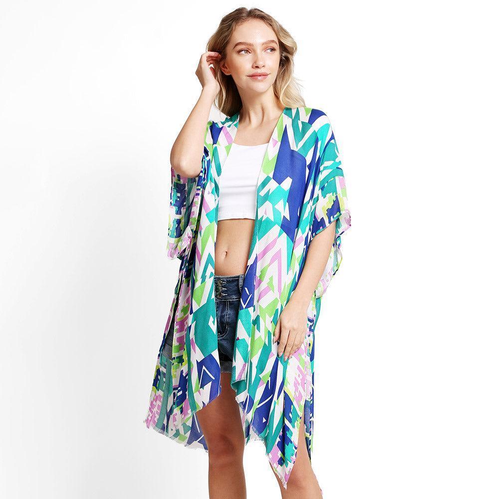 Green Abstract Cover Up Kimono Poncho - Jewelry Store by Erik Rayo